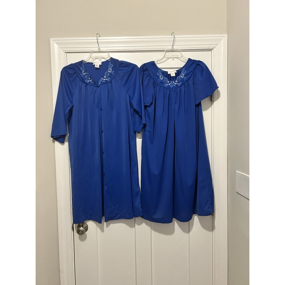 Peignoir Robe Nightgown SET Size M Blue Vintage Shadowline Midi Gown Feminine